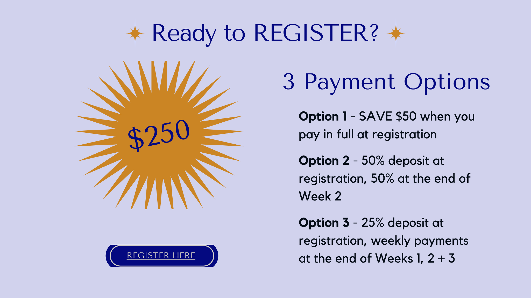 Registration + Payment options